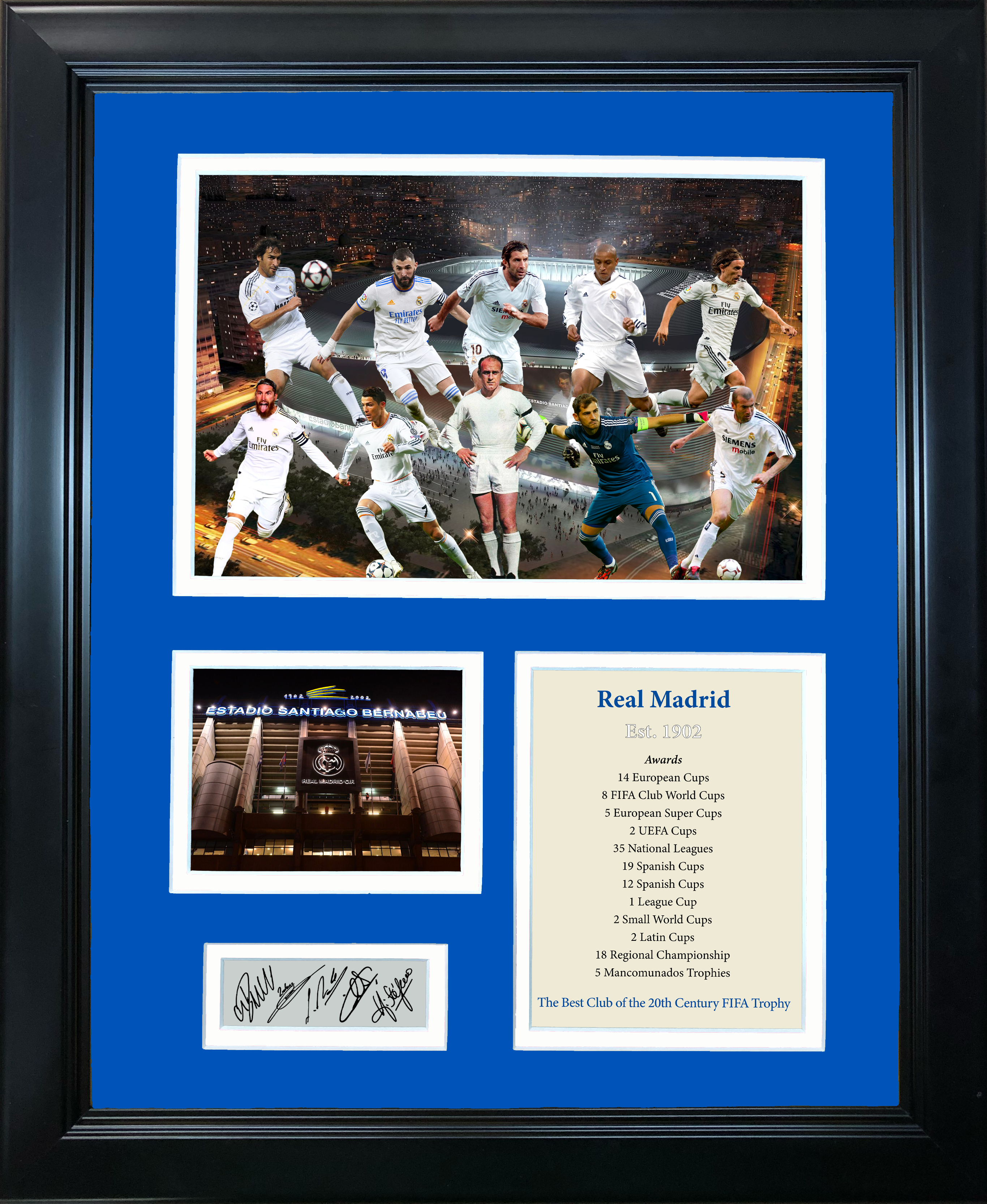Framed Real Madrid All-Time Greats Facsimile Laser Engraved Signature Auto 11"x14"Futbol Soccer Photo Sig Collage