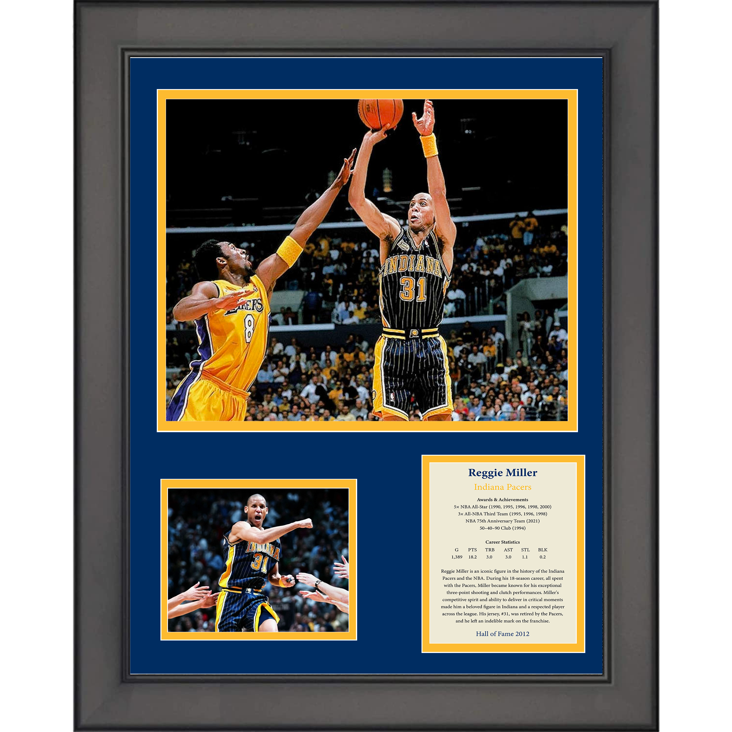 Framed Reggie Miller Hall of Fame Basketball 11"x14"Three Photo Collage