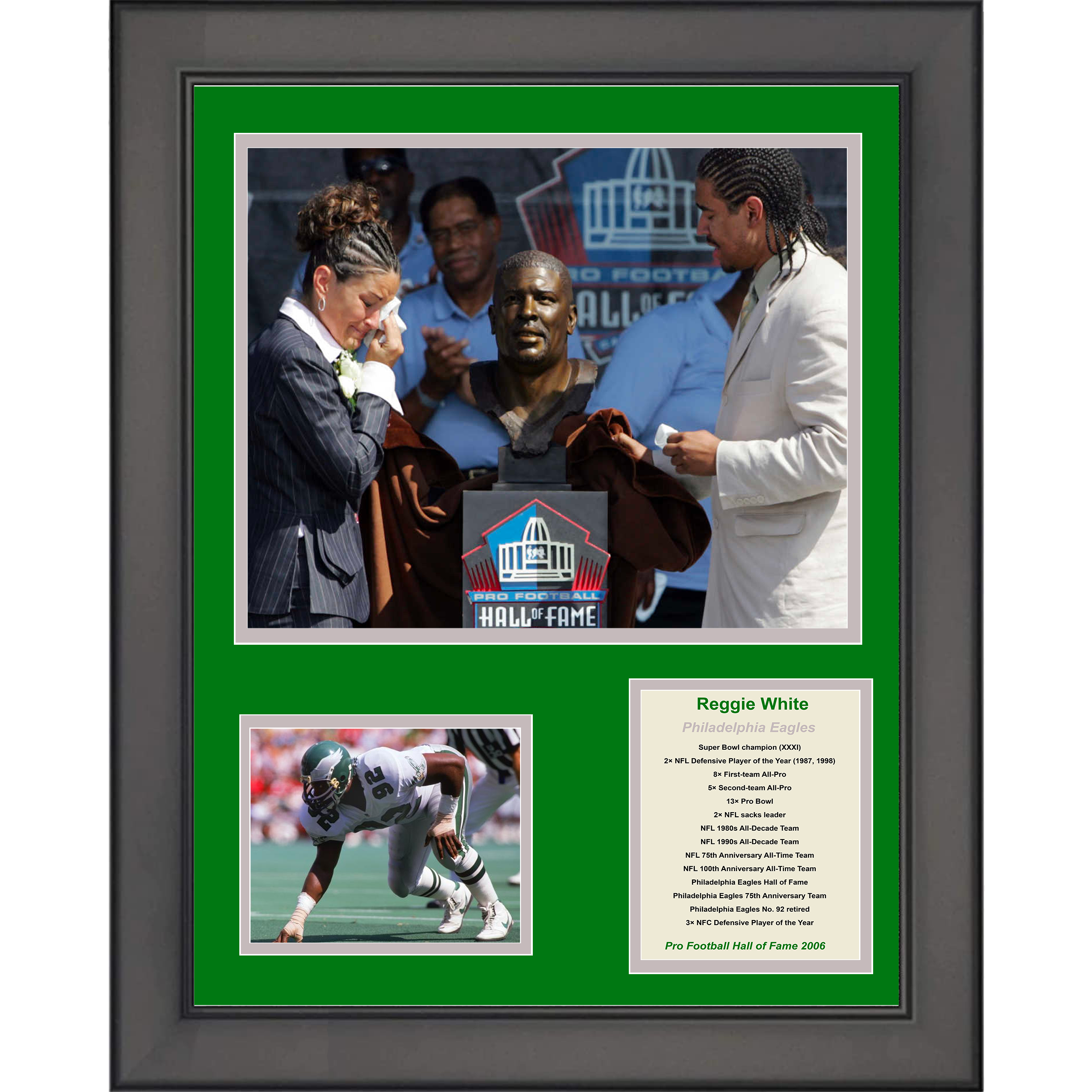 Framed Reggie White Hall of Fame Philadelphia Eagles Football 11"x14"Three Photo Collage