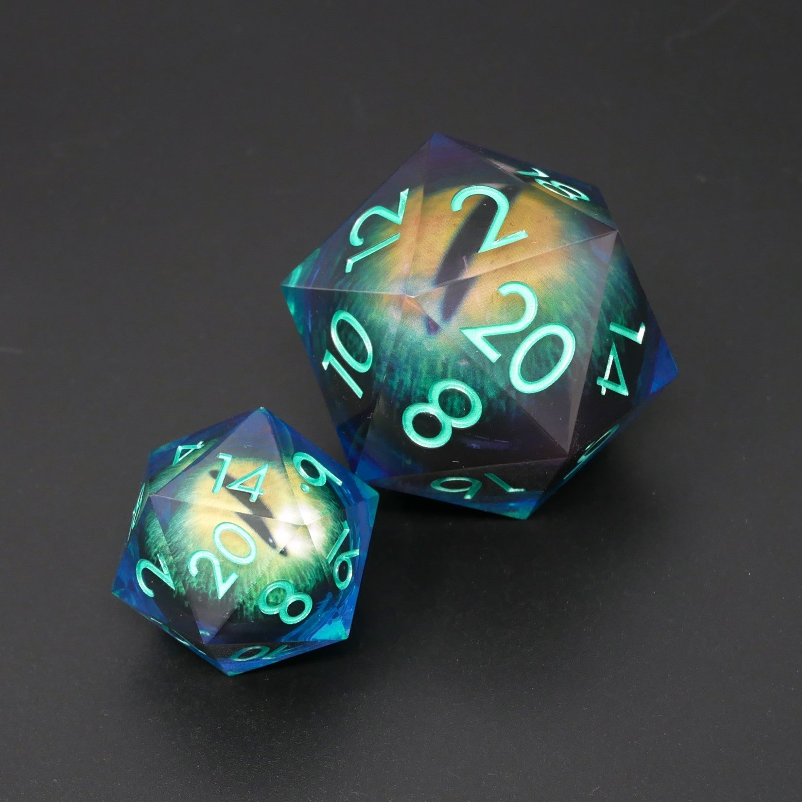 Remorhaz's Eye | 7 Piece Moving Eye DnD Dice Set | Acrylic RPG Gaming Dice