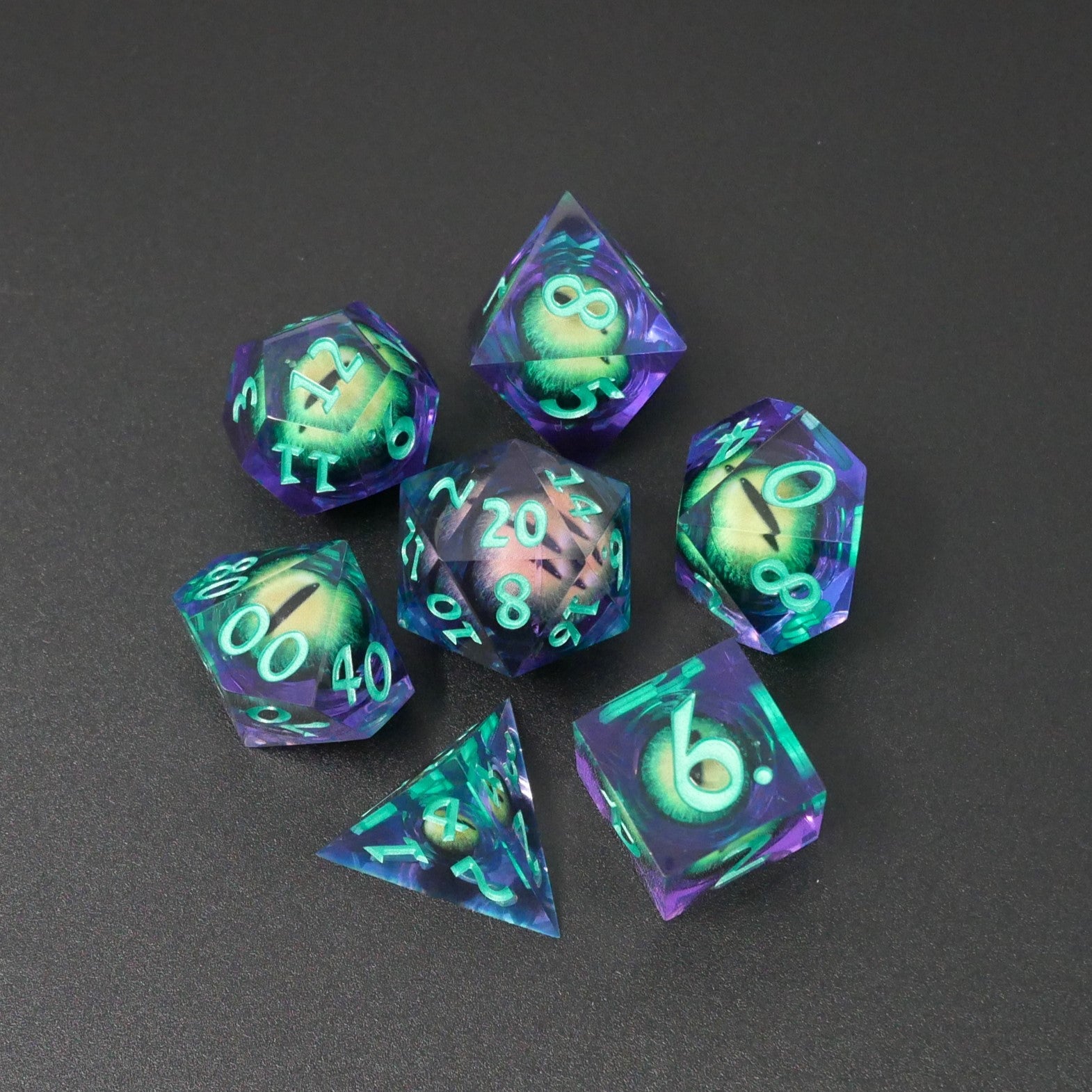 Remorhaz's Eye | 7 Piece Moving Eye DnD Dice Set | Acrylic RPG Gaming Dice