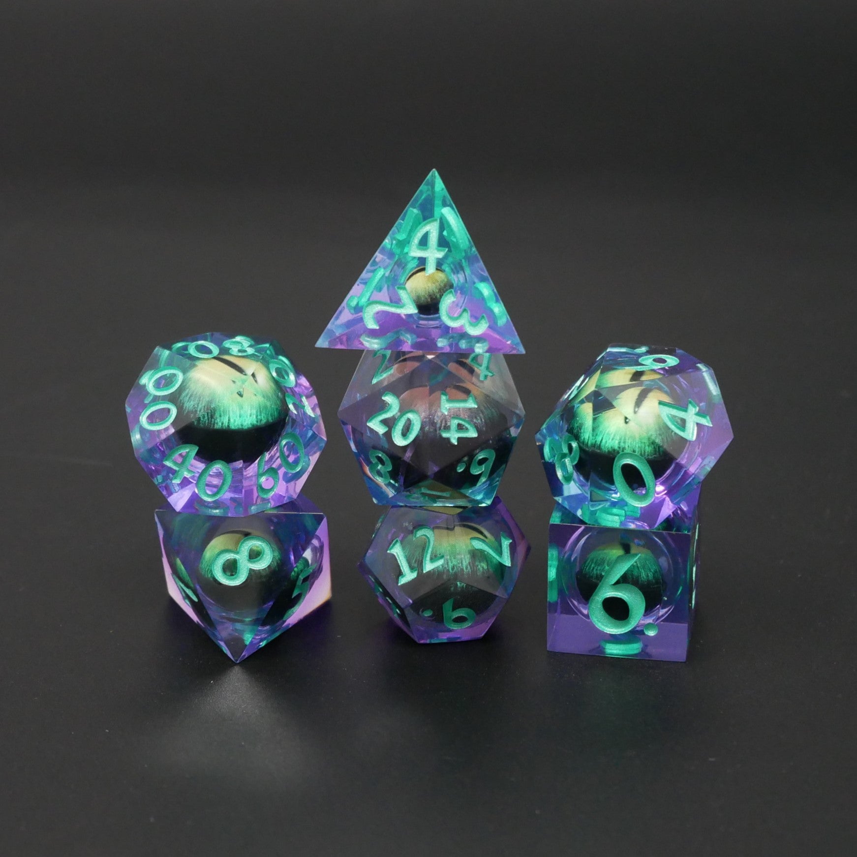 Remorhaz's Eye | 7 Piece Moving Eye DnD Dice Set | Acrylic RPG Gaming Dice
