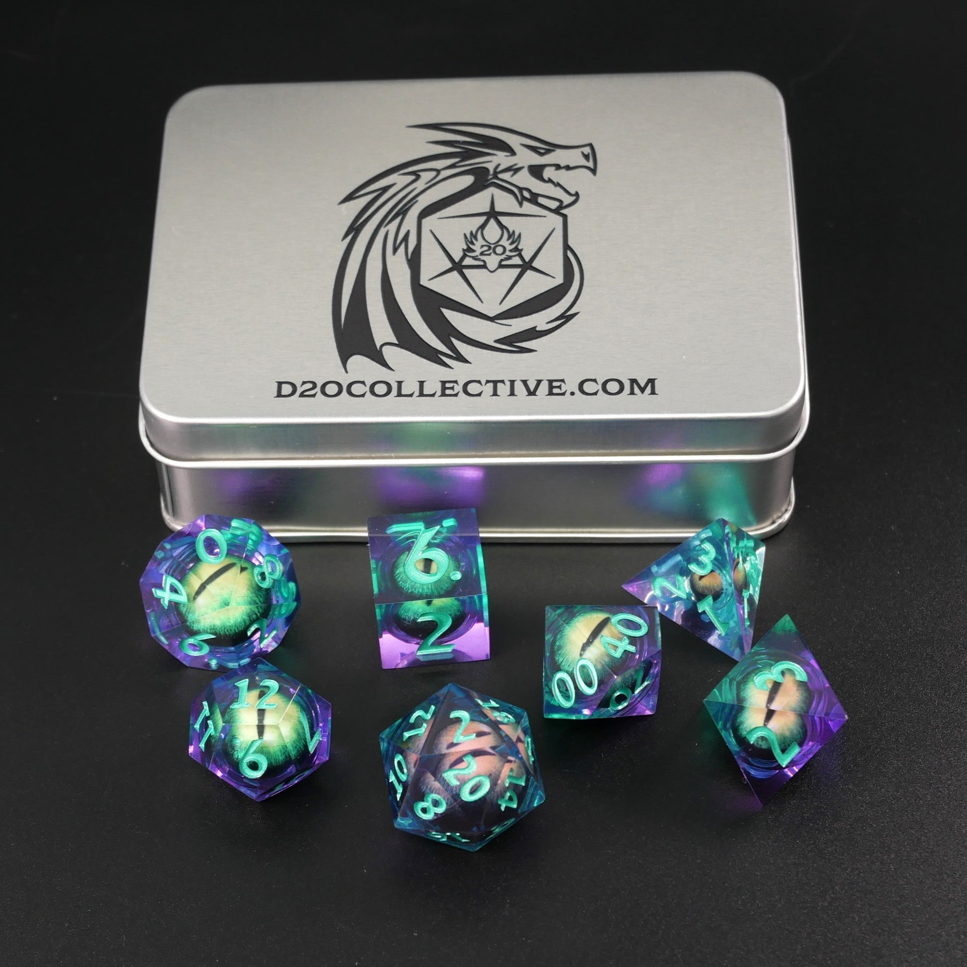 Remorhaz's Eye | 7 Piece Moving Eye DnD Dice Set | Acrylic RPG Gaming Dice