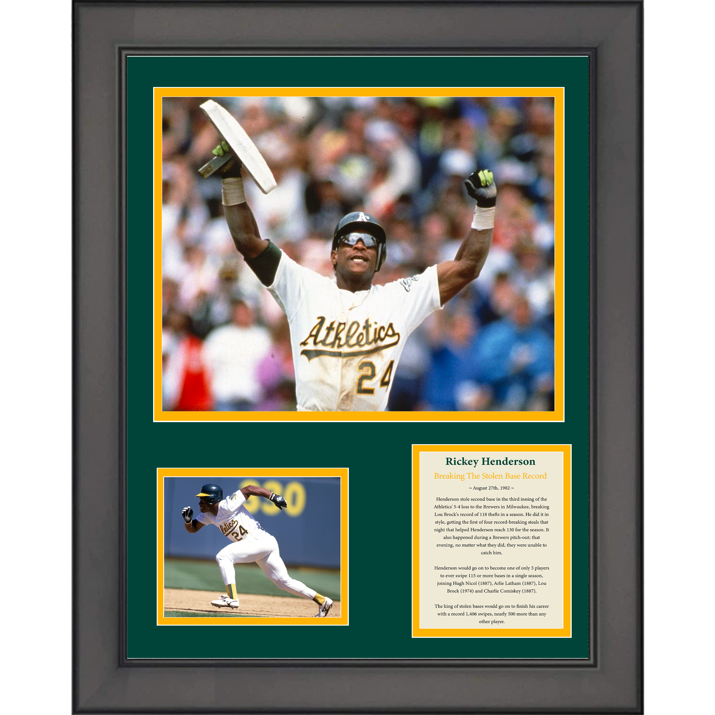 Framed Rickey Henderson Single Season Steals Record Oakland Athletics Baseball 11"x14"Three Photo Collage