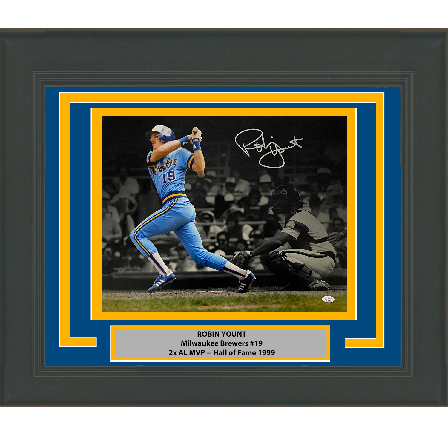Framed Autographed/Signed Robin Yount Milwaukee Brewers 16x20 Baseball Photo JSA COA #2