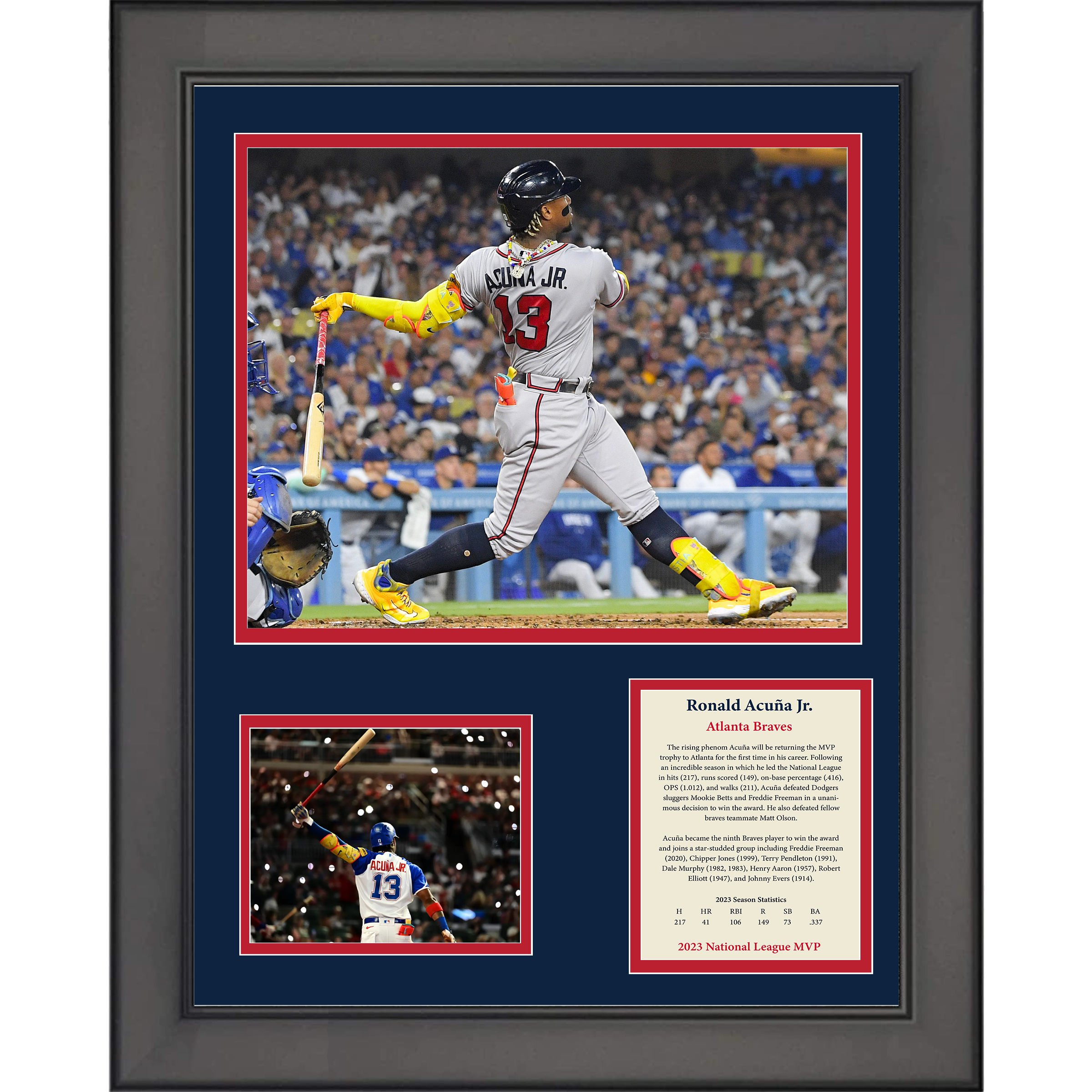 Framed Ronald Acuna Jr 2023 NL MVP Baseball 11"x14" Three Photo Collage