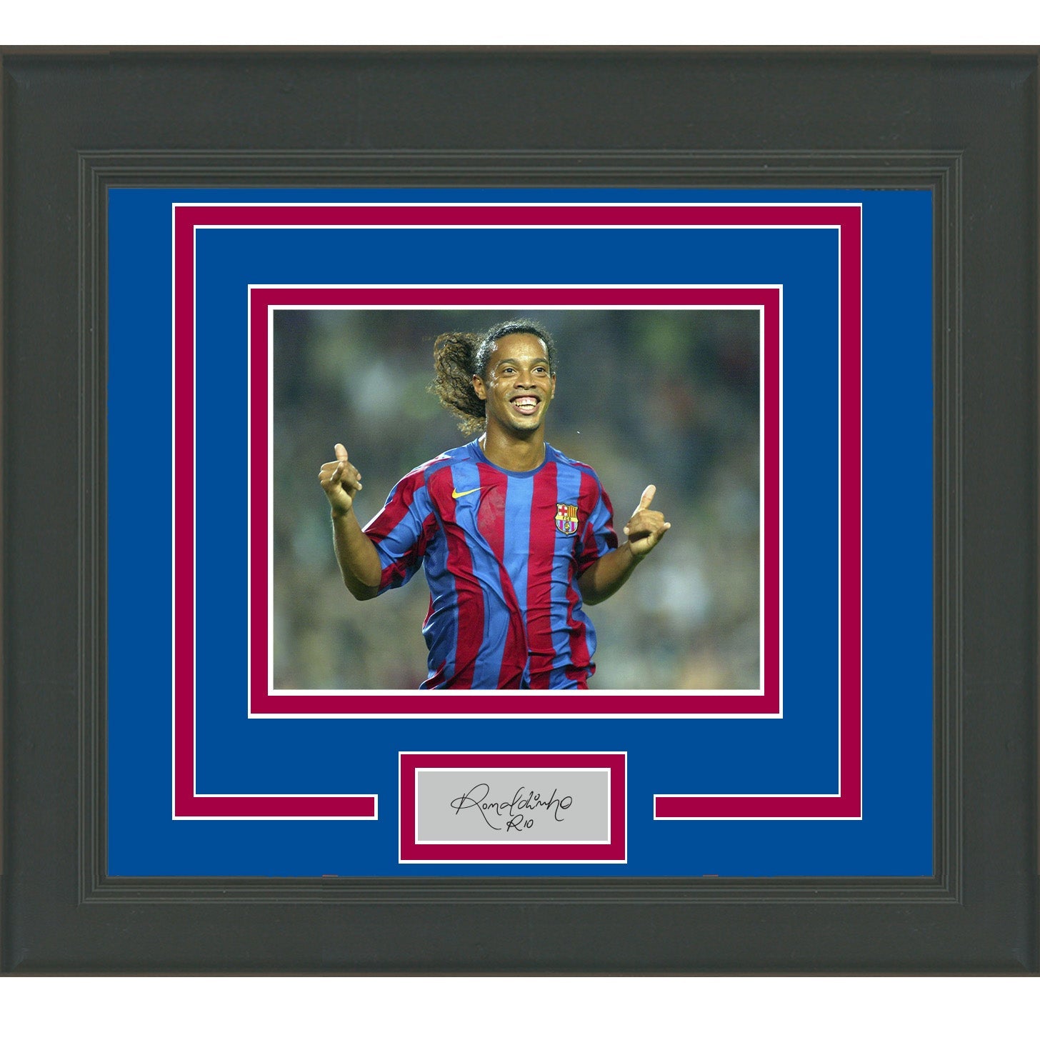 Framed Ronaldinho Facsimile Laser Engraved Signature Auto Barcelona 11x14 Soccer Futbol Photo