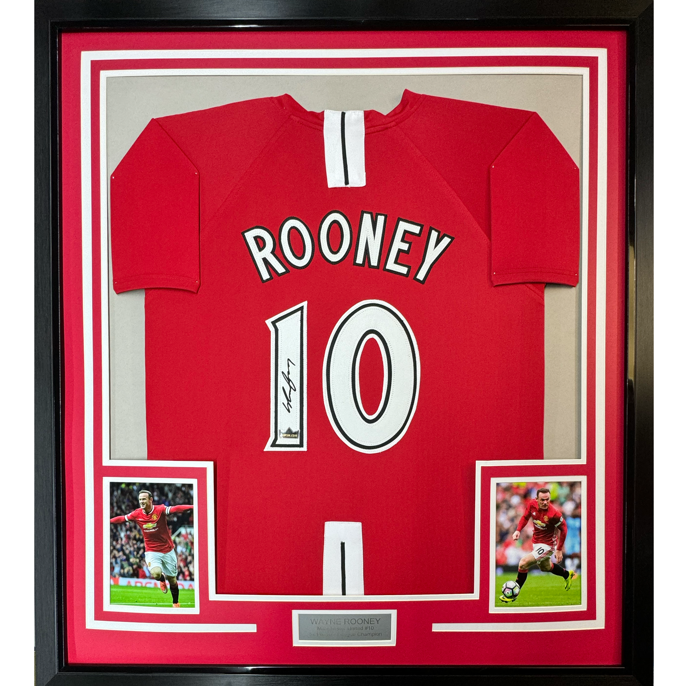 Framed Facsimile Autographed Wayne Rooney 35x39 Manchester United Red Reprint Laser Auto Soccer Jersey