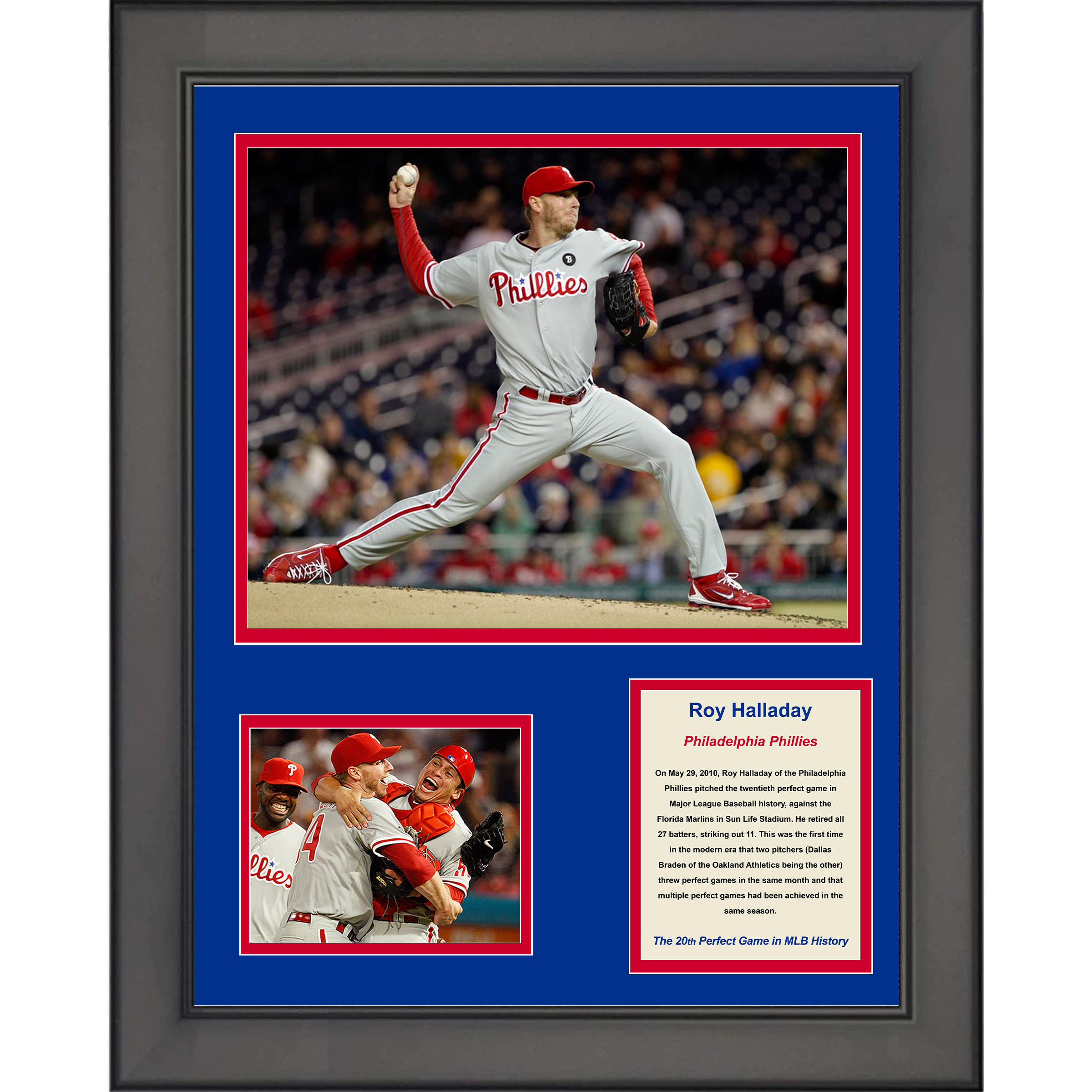 Framed Roy Halladay Perfect Game Philadelphia Phillies Baseball 11"x14"Three Photo Collage