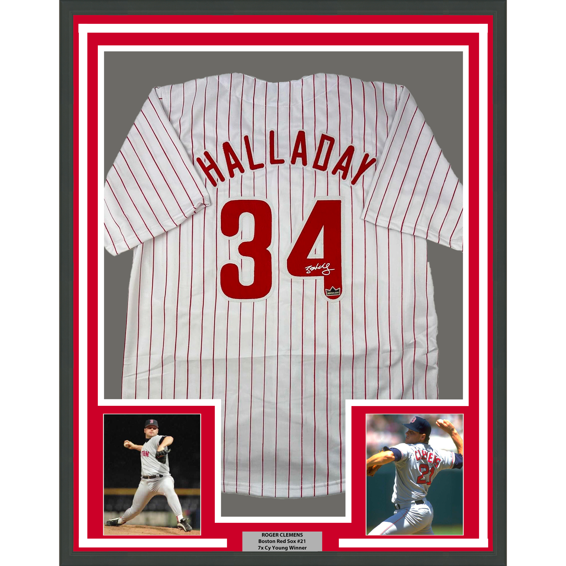 Framed Facsimile Autographed Roy Halladay 35x39 Philadelphia Pinstripe Reprint Laser Auto Baseball Jersey