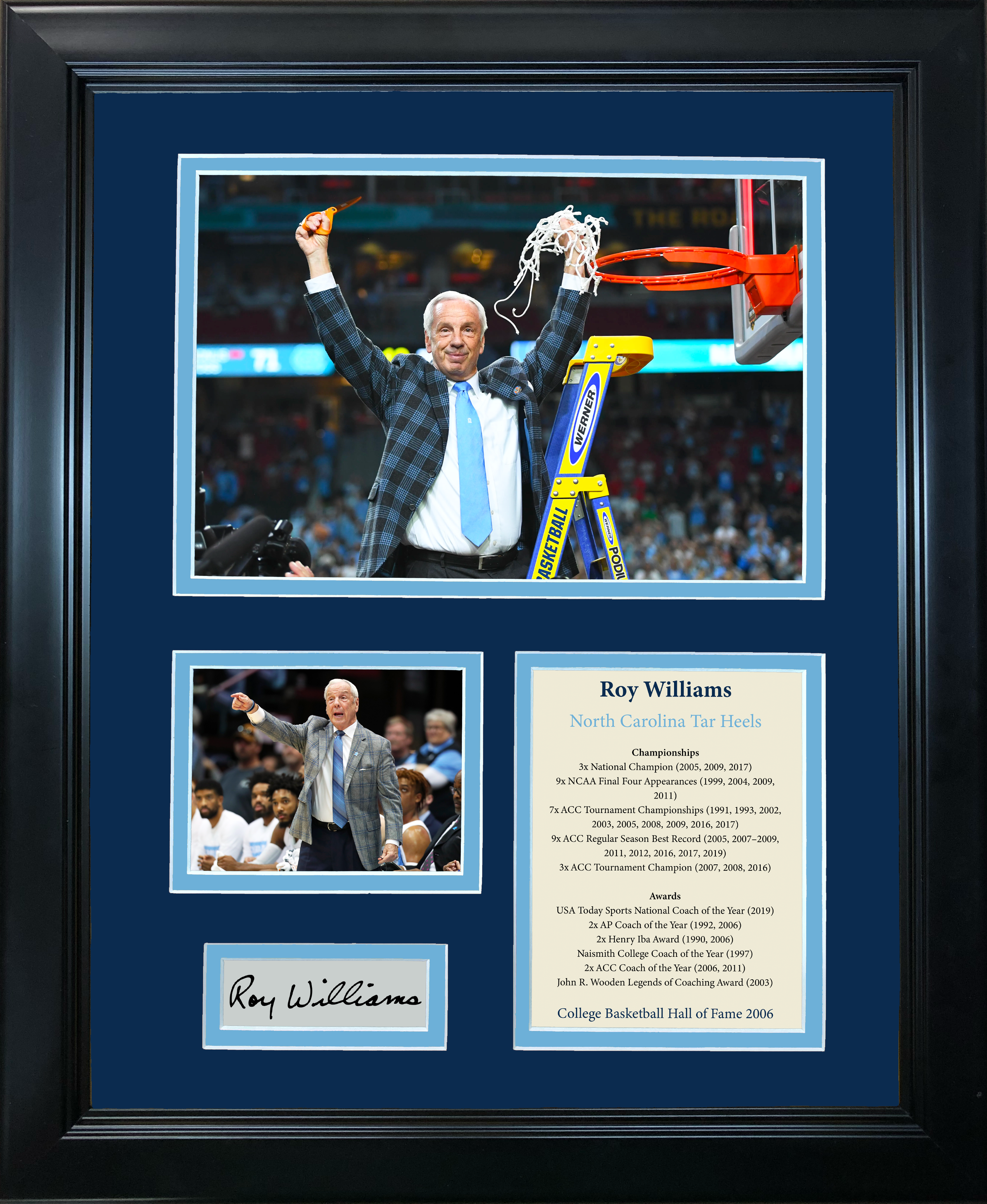 Framed Roy Williams Hall of Fame North Carolina Tar Heels Facsimile Laser Engraved Signature Auto NCAA Basketball 11"x14"Photo Sig Collage