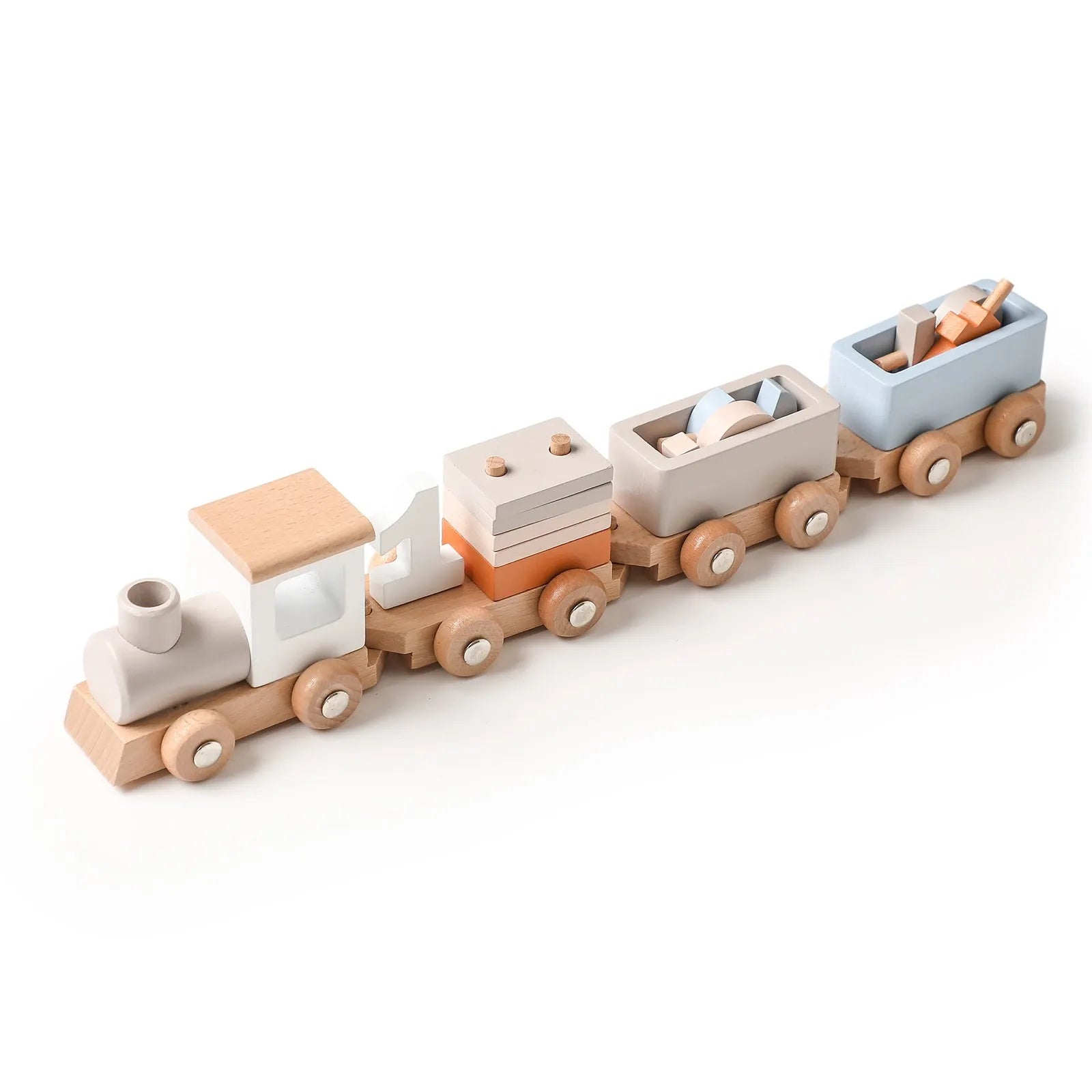 Wooden Train Building Blocks – Farm Animal Stacking Toy for Kids