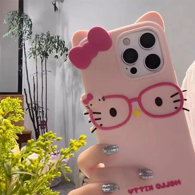 New Kawaii Glasses Hello Kitty Silicone Drop-Proof Phone Case For iPhone