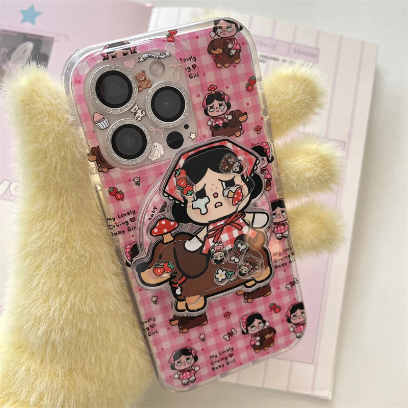 Fashion Pink Plaid Pattern Glitter Cute Magnetic Phone Case For iPhone