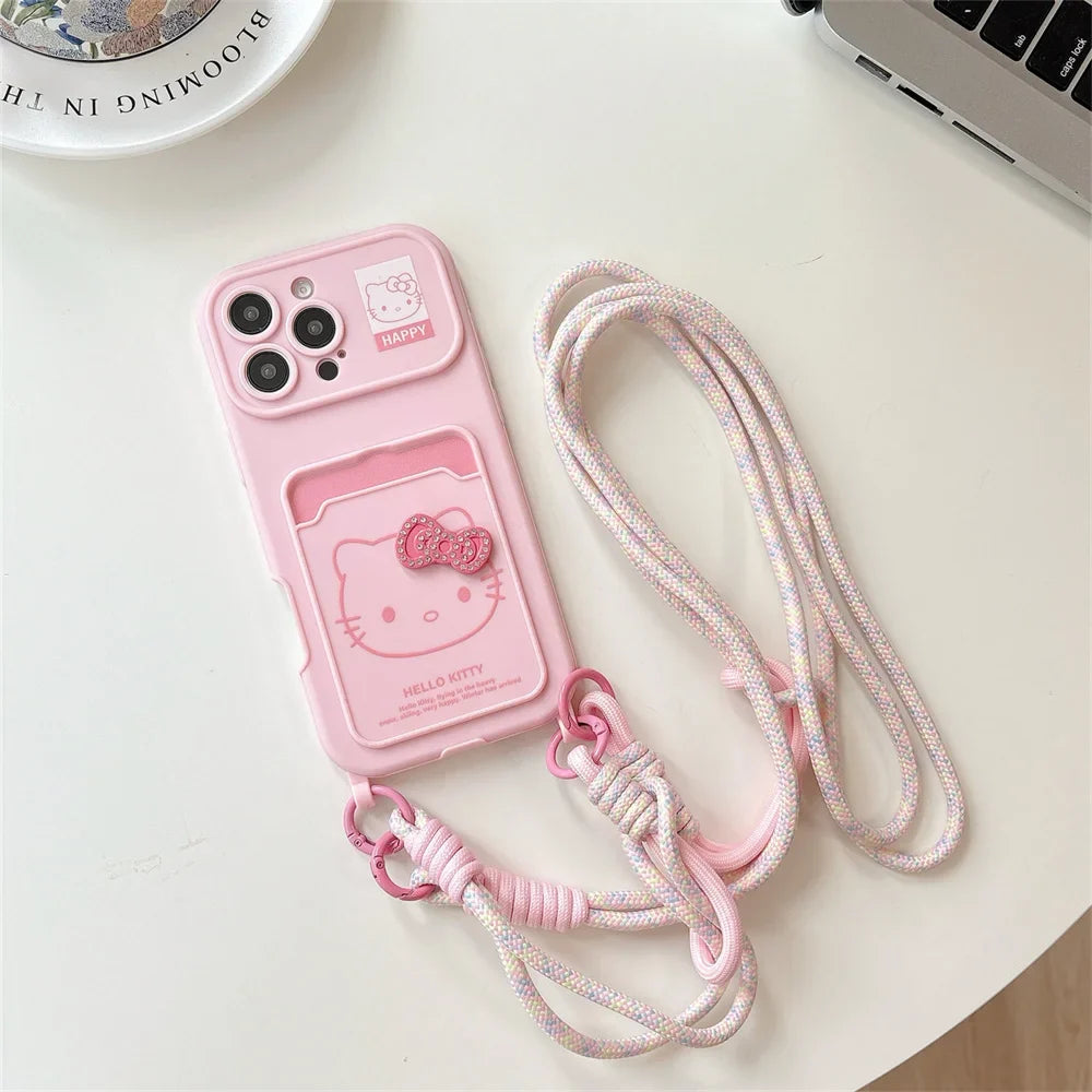 Crossbody Lanyard Hello Kitty Slot Card Bag Phone Case For iPhone