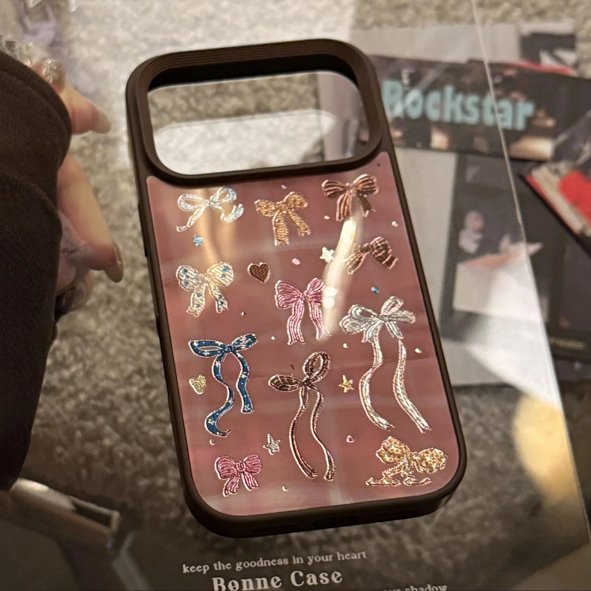 Korean Brown Colorful Bownot Pattern Phone Case For iPhone