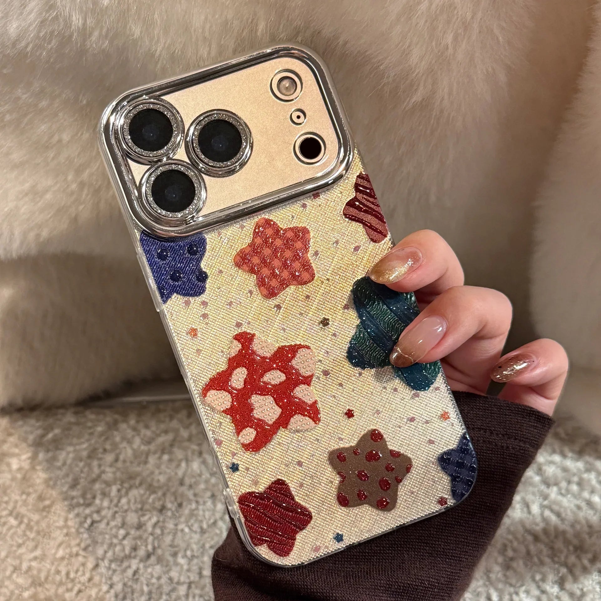 Korean Colorful Stars Glitter Plating Phone Case For iPhone