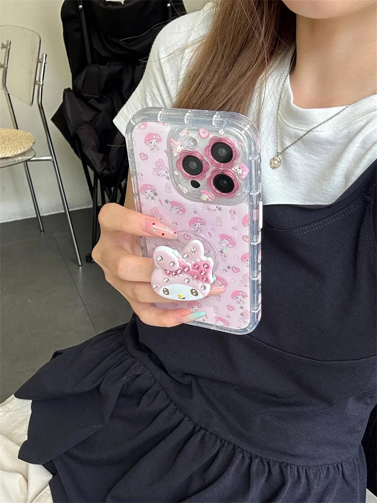 Cute Cartoon Pink Diamond Melody Magnetic Stand Case For iPhone