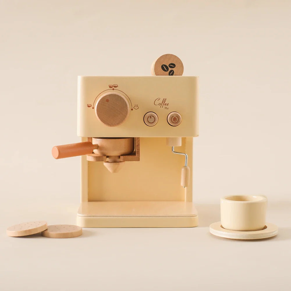 Wooden Coffee Machine Toy – Montessori Kitchen Playset for Kids