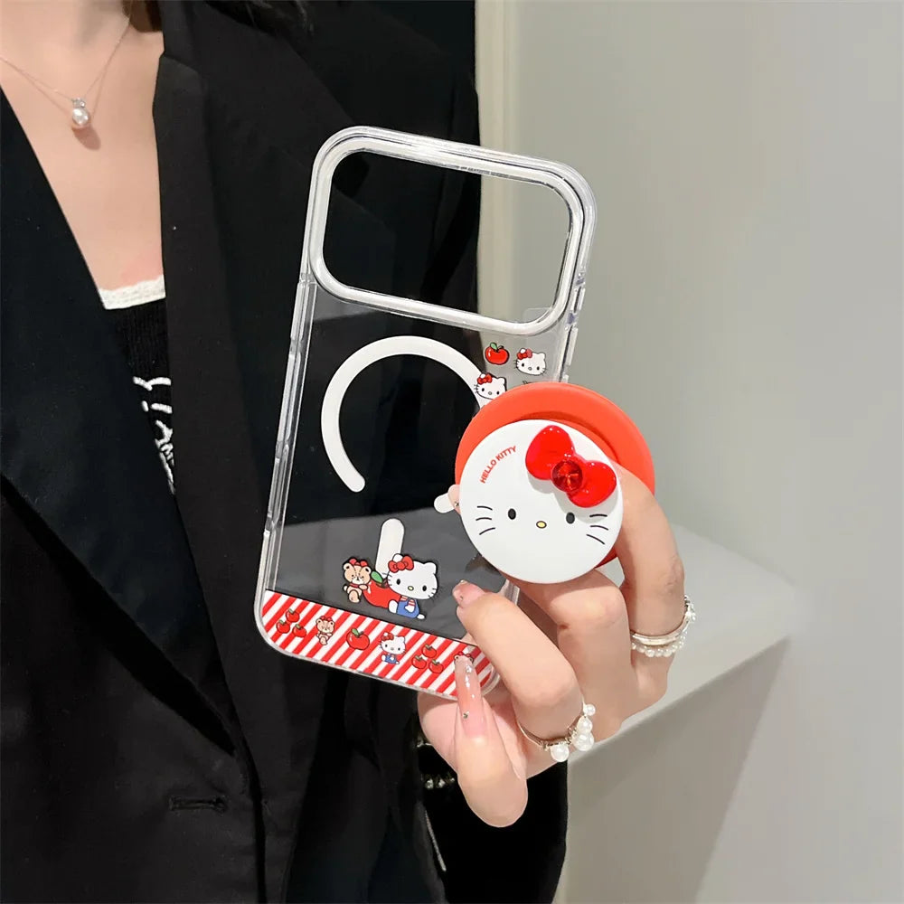 Hello Kitty Magnetic Stand Transparent Magsafe Phone Case For iPhone