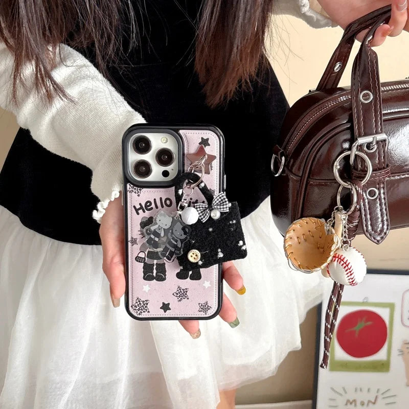 Cute Cartoon Hot Girl with Long Legs Hello Kitty Leather Phone Case For iPhone