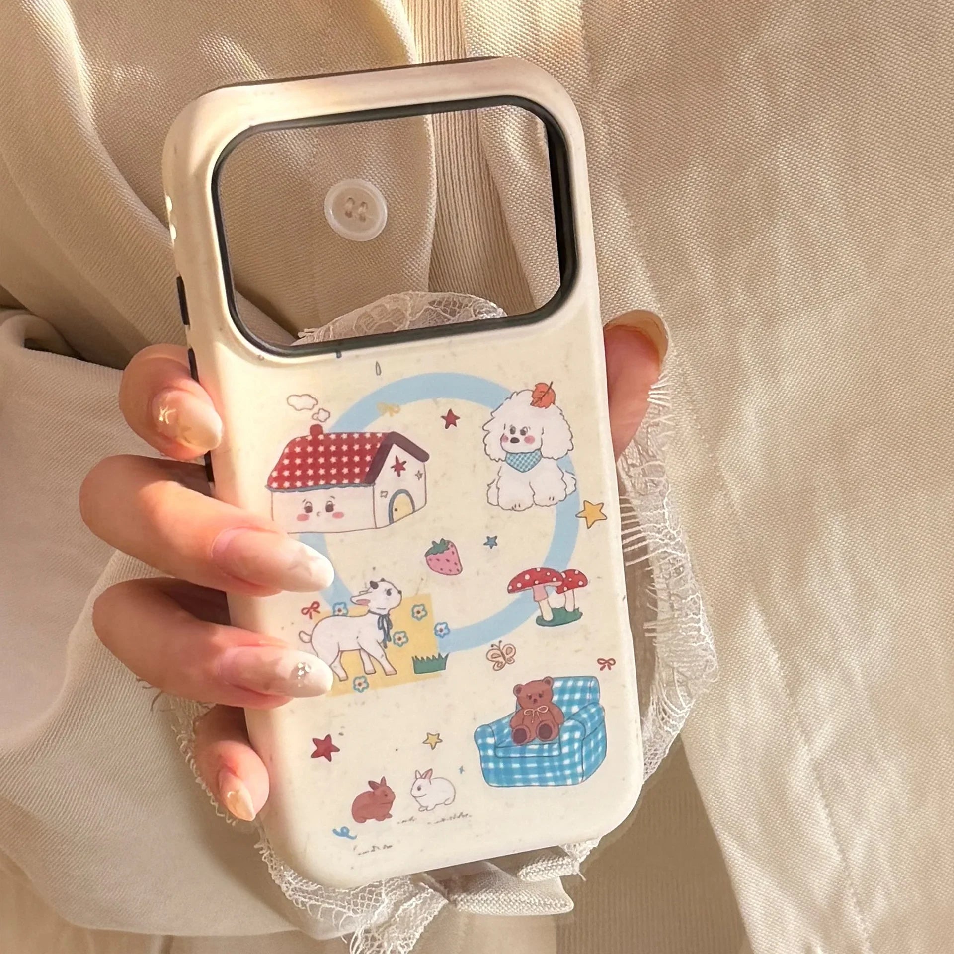 Korean Cartoon Maple Leafs Puppy Magnetic Bracket Phone Case For iPhone