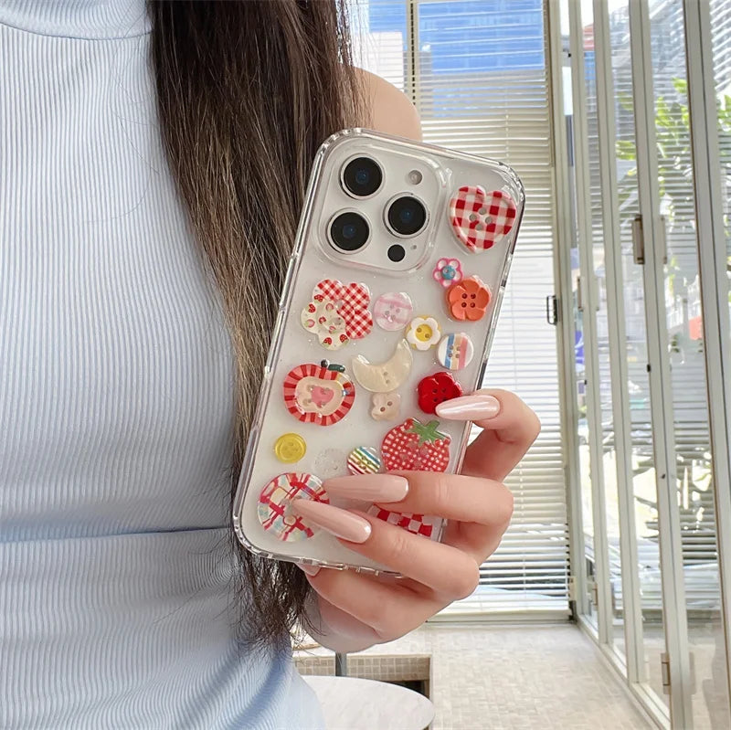 Korean Cute Flower Flower Button Phone Case For iPhone