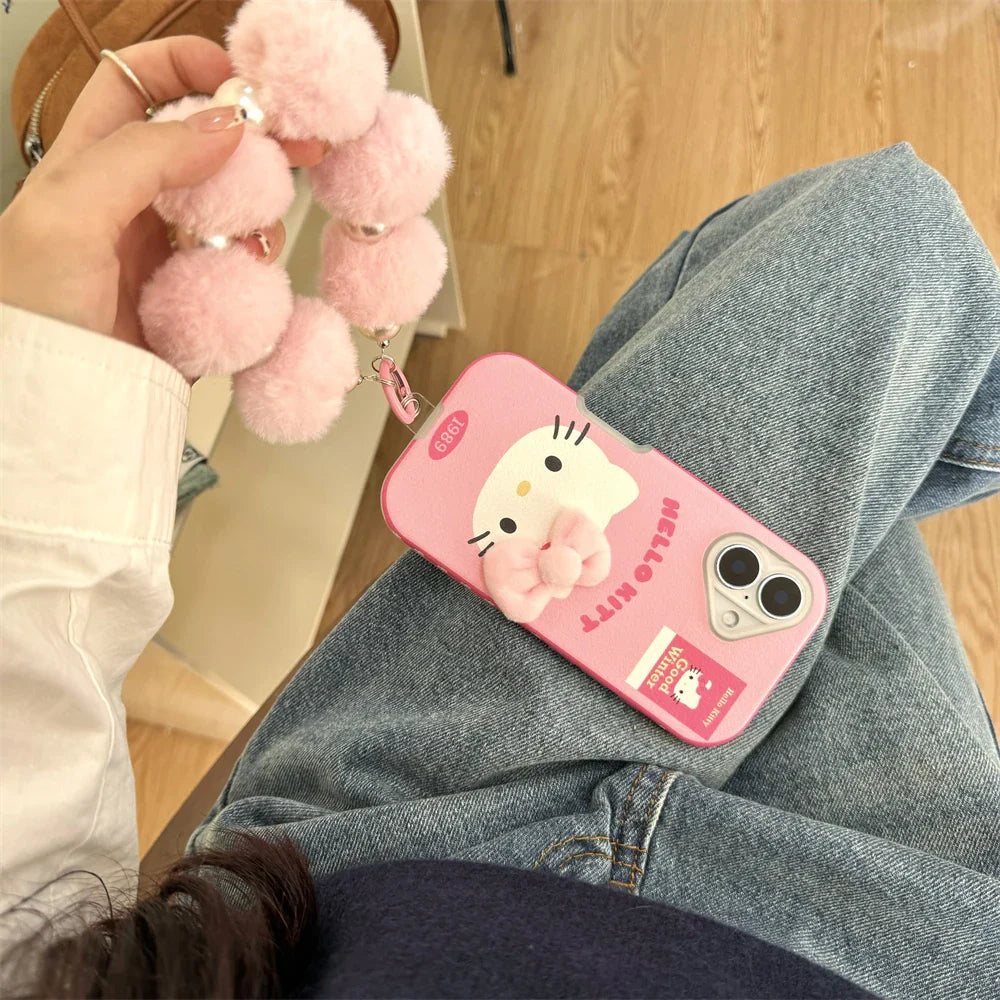 Luxury Cute Pink Bow Hello Kitty Leather Phone Case