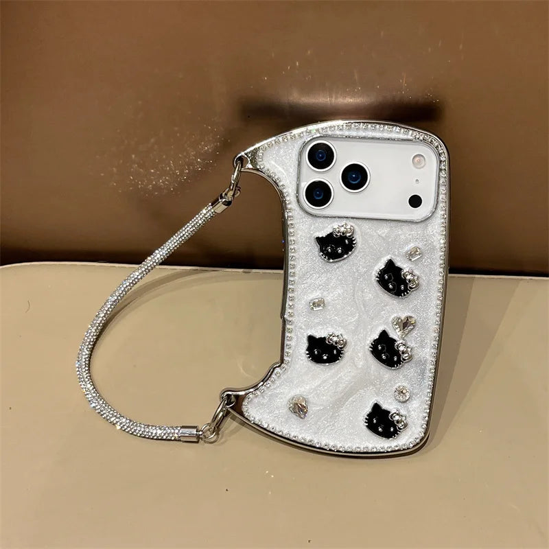Fashion Cute Black Kitty Hand Bag Phone Case For iPhone
