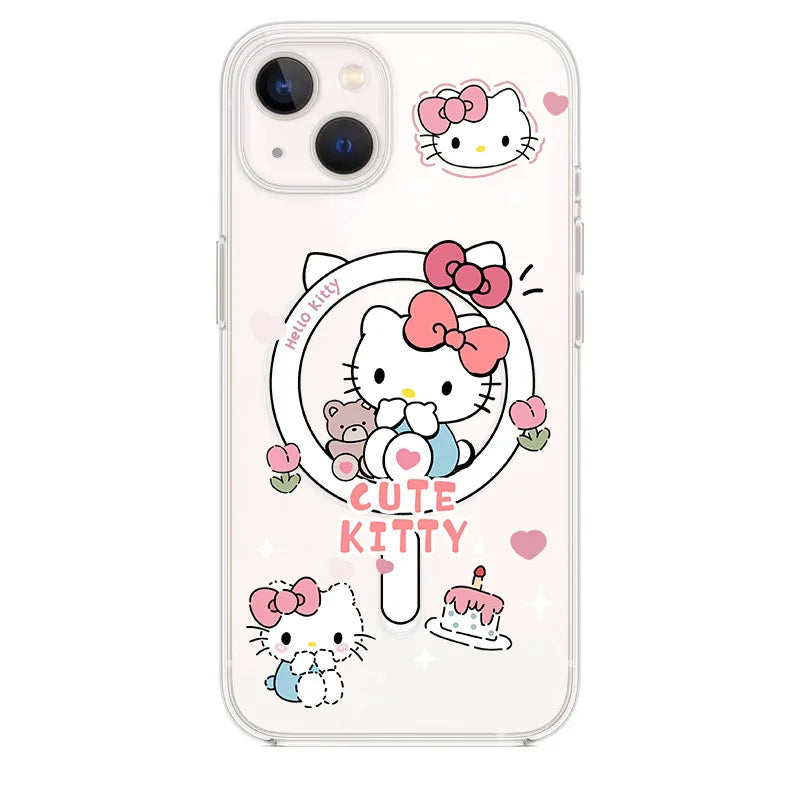 Korean Cartoon Hello Kitty Kuromi Bracket Magnetic Phone Case For iPhone