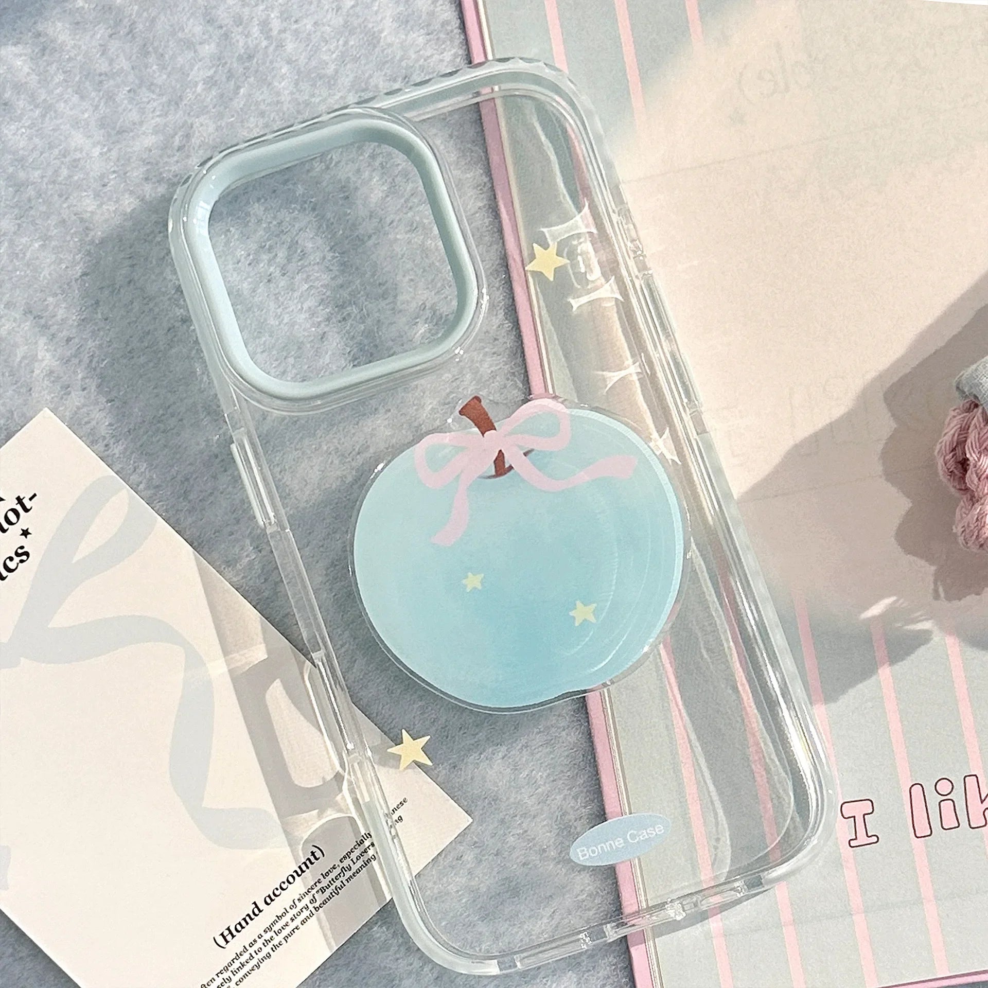 Korean 3D Cute Cartoon Blue Apple Star Soft Phone Case For iPhone