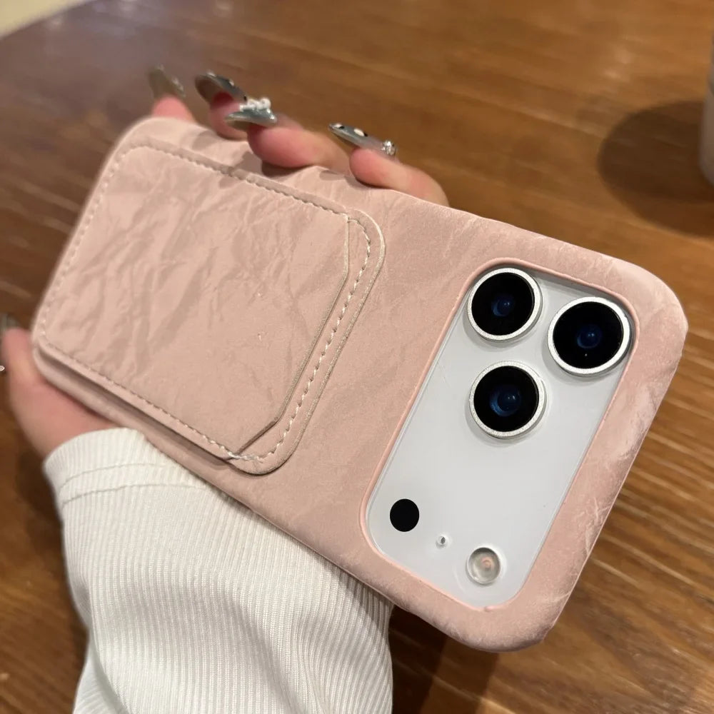 Luxury Velvet Fabric Slot Card Wallet Case For iPhone