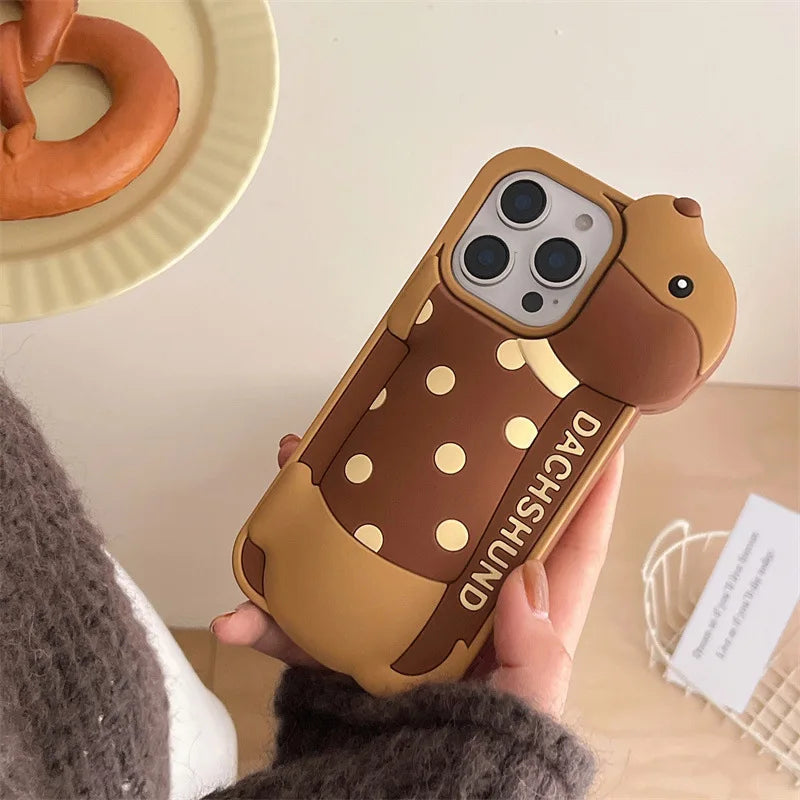 Creative 3D Cute Cartoon Dachshund Dog Soft Silicone Phone Case For iPhone