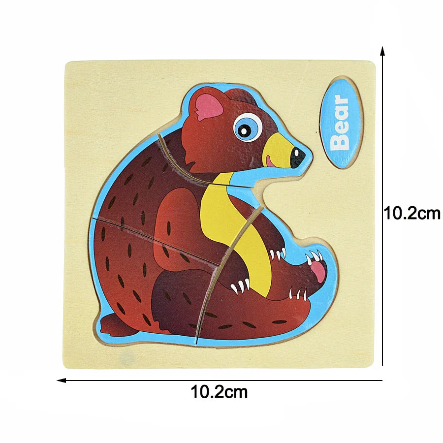 Montessori Wooden Cartoon Animal Puzzles – Early Learning Toy Set