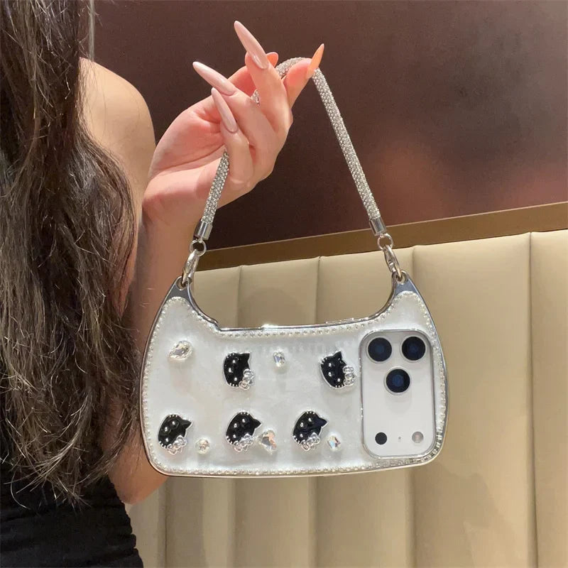 Fashion Cute Black Kitty Hand Bag Phone Case For iPhone