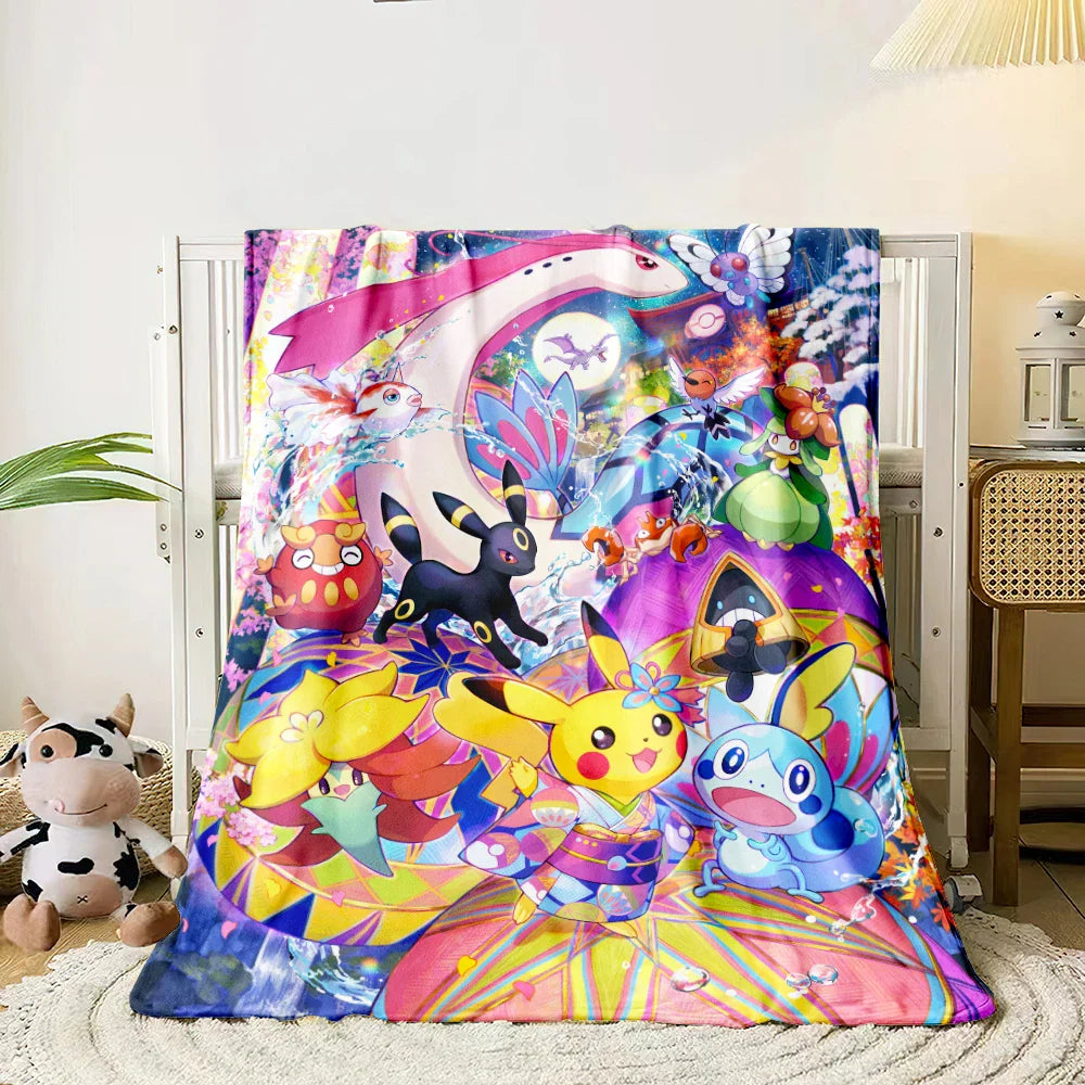 Pokemon Flannel Blanket Soft HD Printed Throw for Sofa & Camping