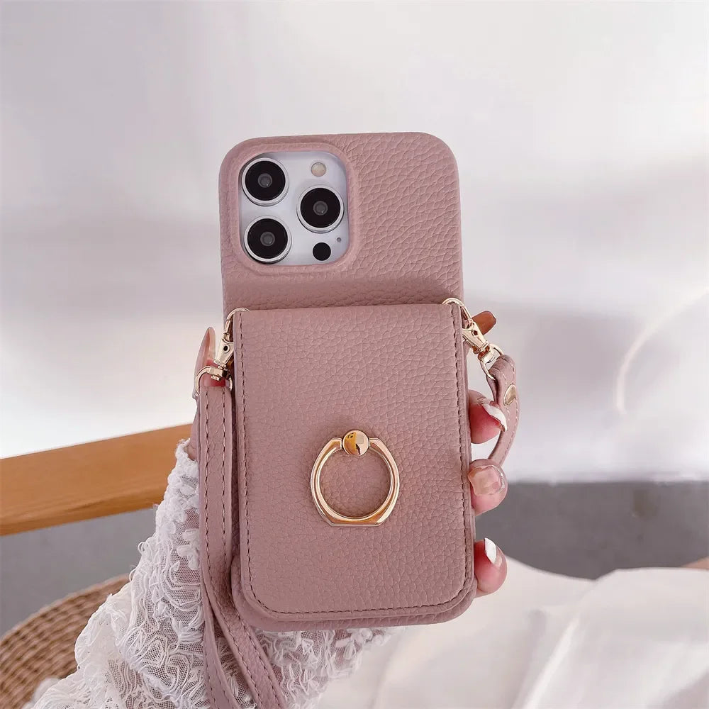 Makeup Mirror Flip Card Pocket Leather Case For iPhone