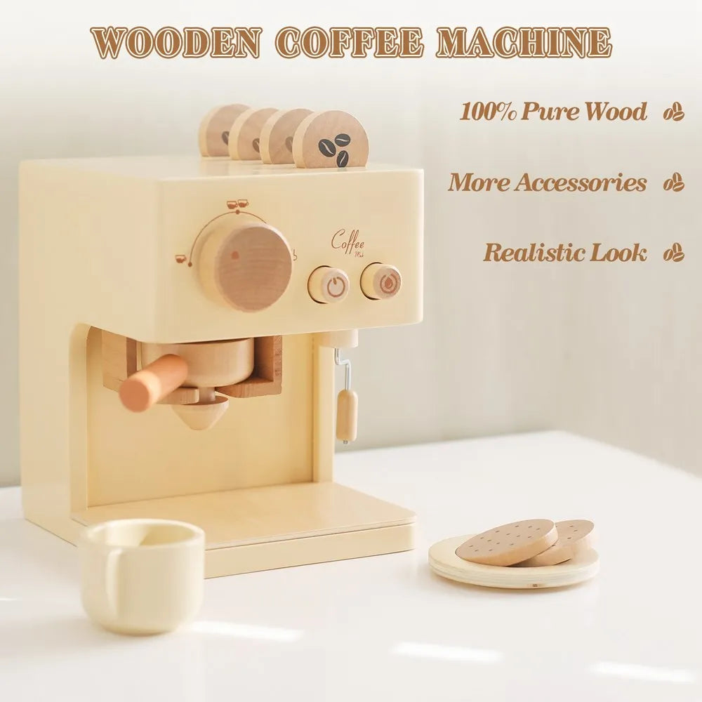 Wooden Coffee Machine Toy – Montessori Kitchen Playset for Kids