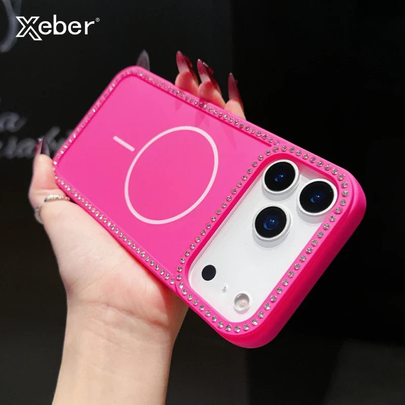 Luxury Diamond For Magsafe Wireless Charge Transparent Case For iPhone
