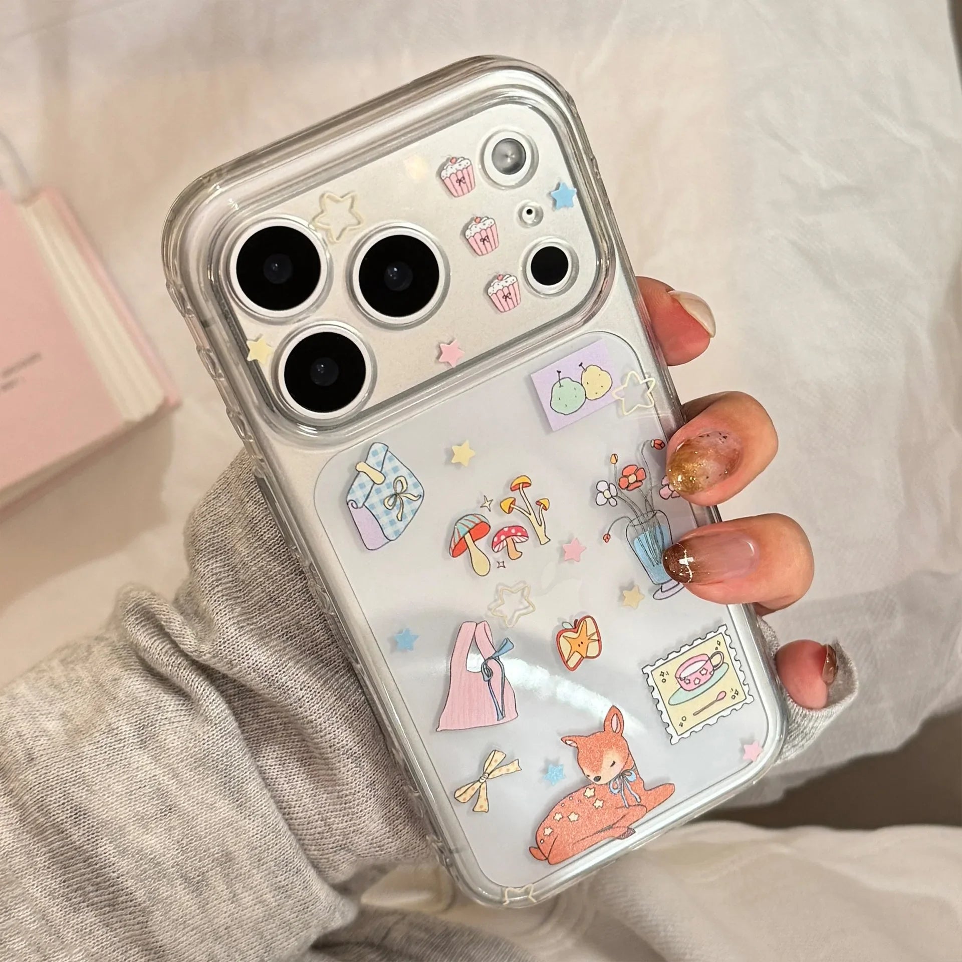 Cartoon Deer Graffiti Apple Quicksand Shake Bracket Phone Case For iPhone