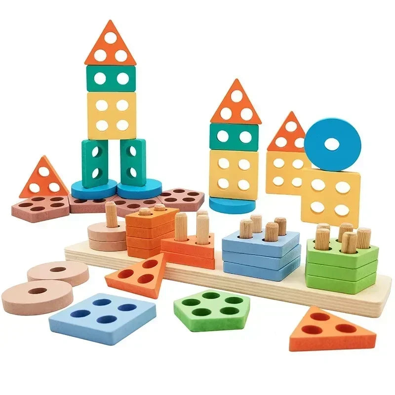 Wooden Shape Sorting Toy โ Educational Stacking Blocks for Kids