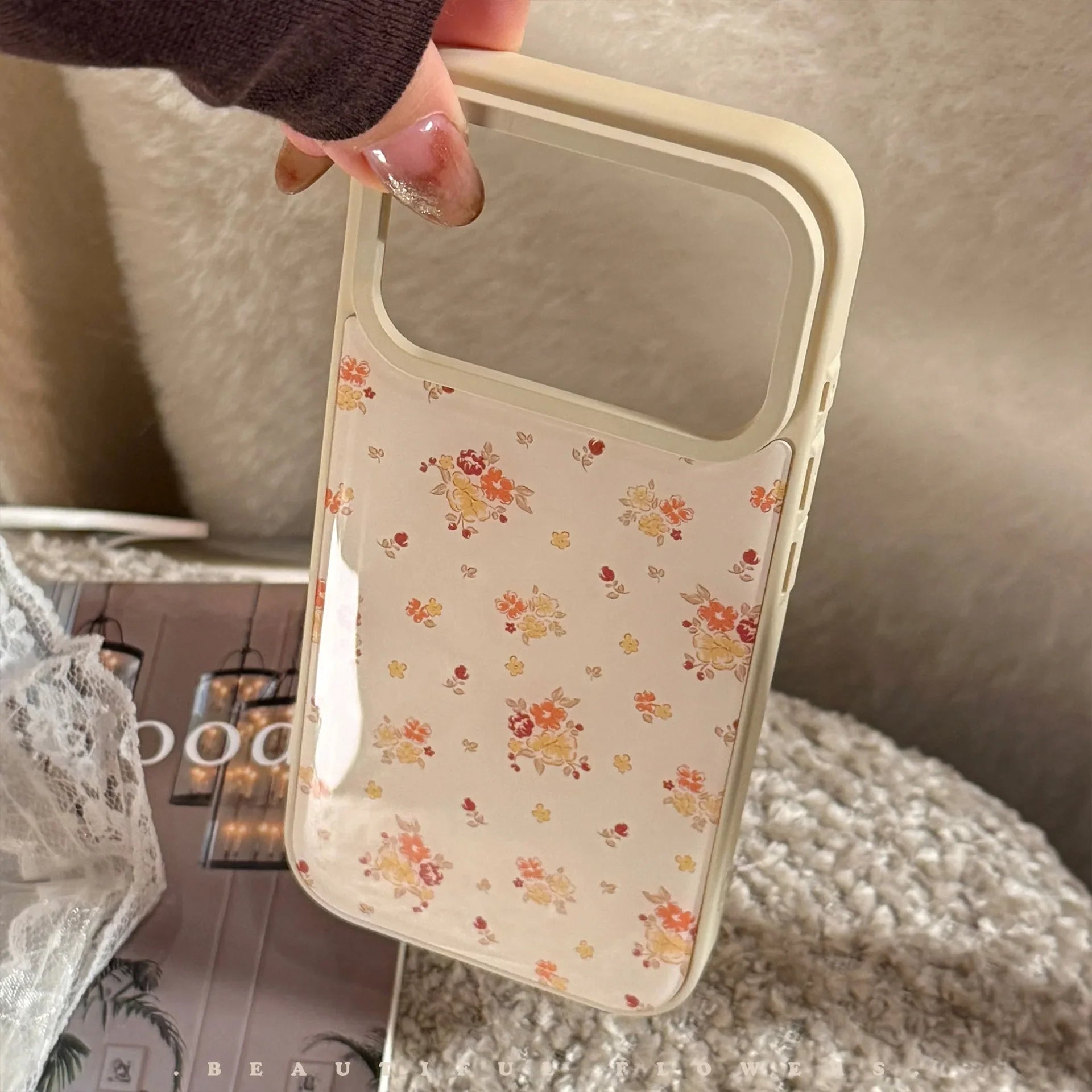 Korean Autumn Full Screen Flowers Drop Glue Phone Case For iPhone