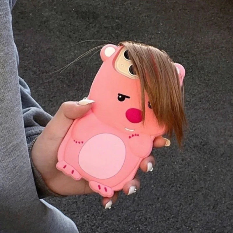 Funny True Braided Hair Loopy Cartoon Silicon Soft Back Phone Case