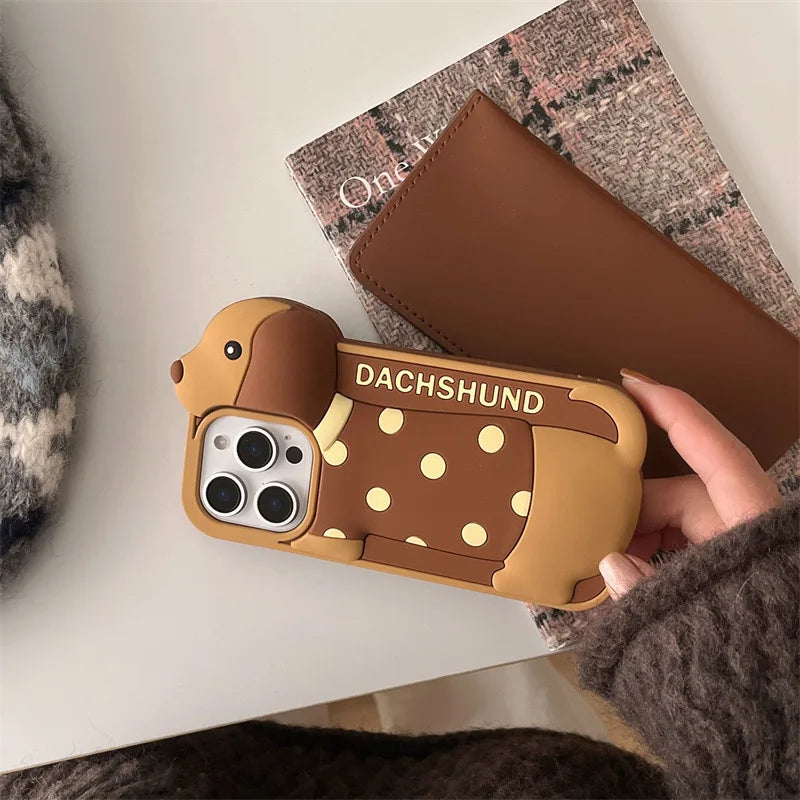 Creative 3D Cute Cartoon Dachshund Dog Soft Silicone Phone Case For iPhone