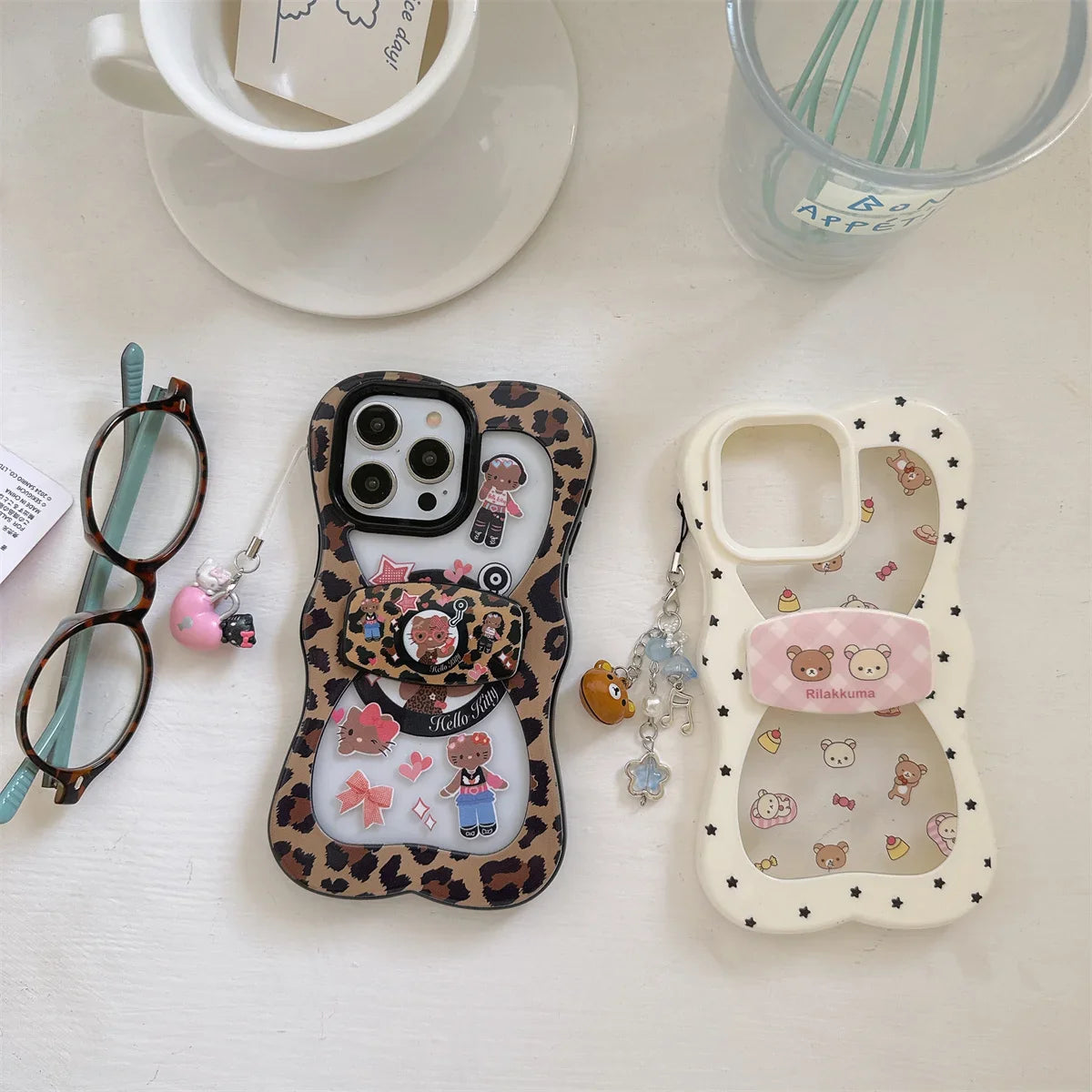 New Creative Style Perforated Leopard Print Black Leather kiity Cat Phone Case For iPhone