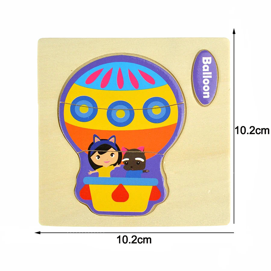 Montessori Wooden Cartoon Animal Puzzles – Early Learning Toy Set