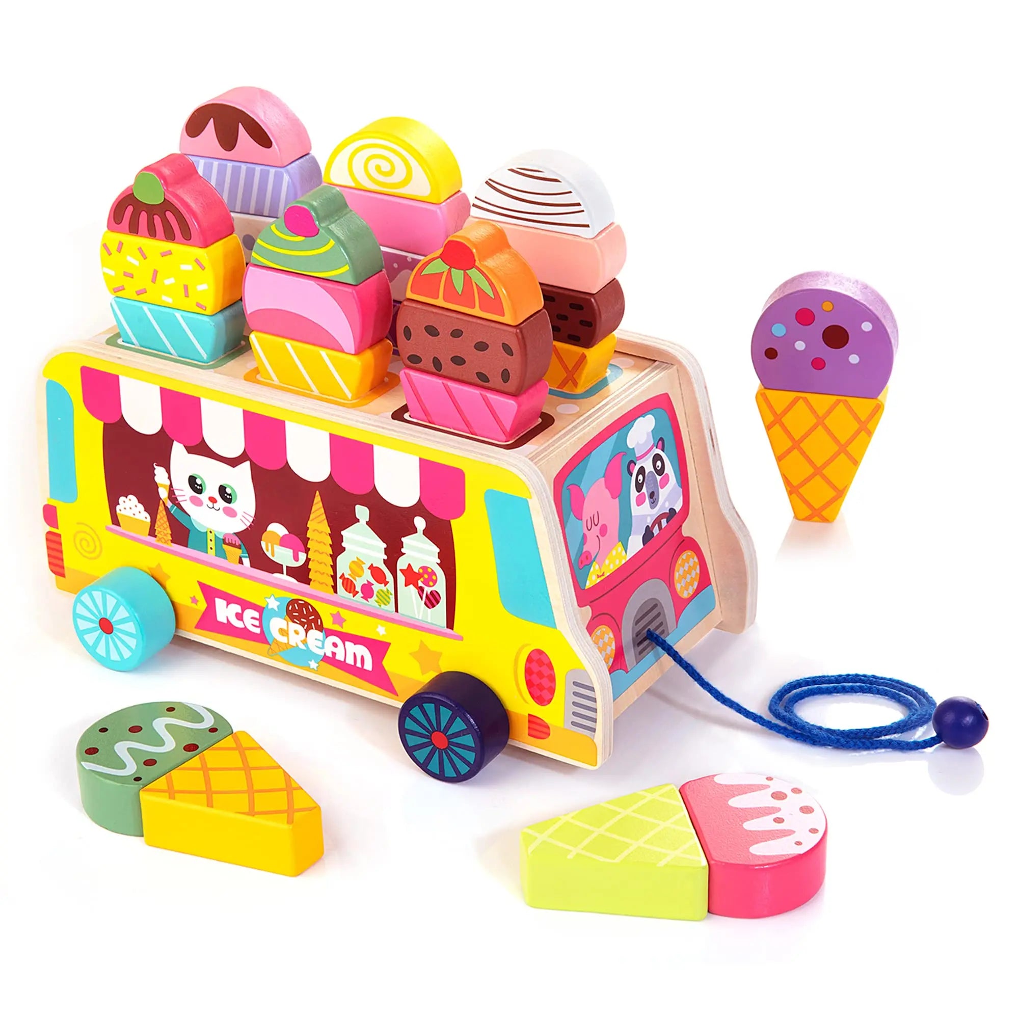 Wooden Ice Cream Truck Toy – Magnetic Pretend Play Food Set