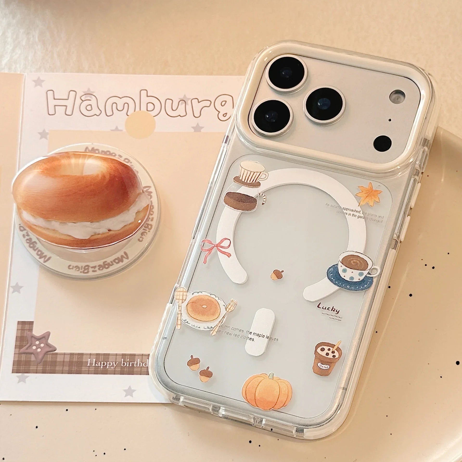 Korean Cartoon Cream Bagel Magnetic Bracket Phone Case For iPhone