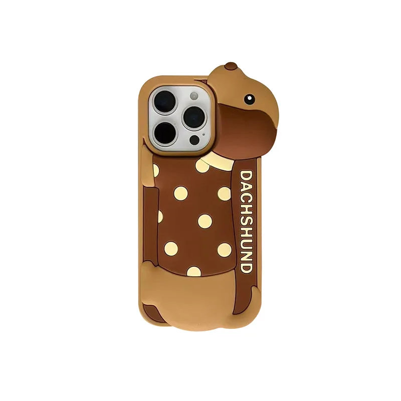 Creative 3D Cute Cartoon Dachshund Dog Soft Silicone Phone Case For iPhone