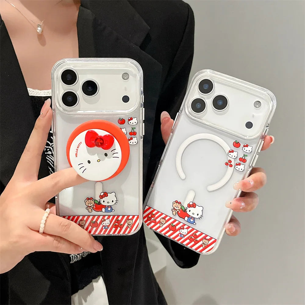 Hello Kitty Magnetic Stand Transparent Magsafe Phone Case For iPhone